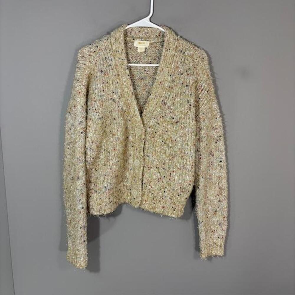 Maeve Cardigan Sweater Womens Small Beige Polyester Acrylic V Neck Button Knit